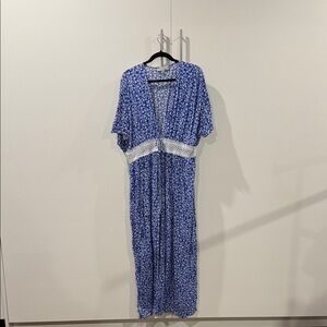 Blue Floral Swim Coverup with Lace Waist